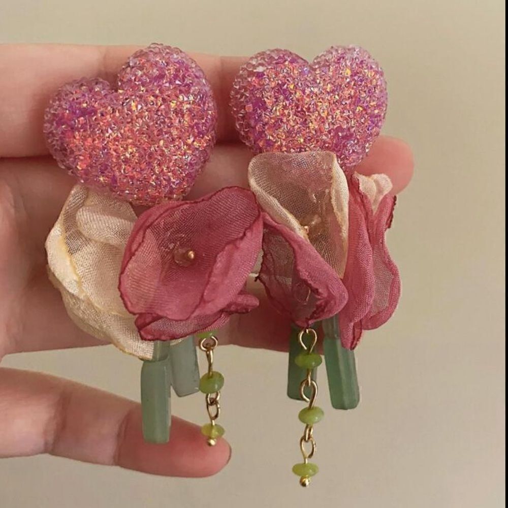 Bohemian pink heart drop earrings A365